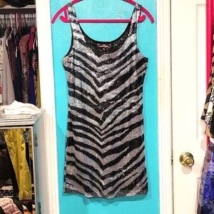 Zebra sequin dress, silver/ black, almost famous brand, cocktail dress, like new